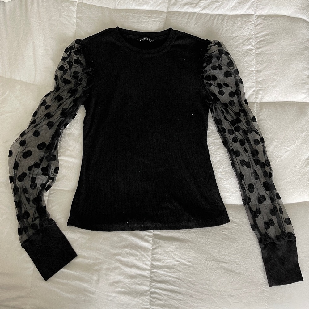 Polka dot mesh long sleeve top